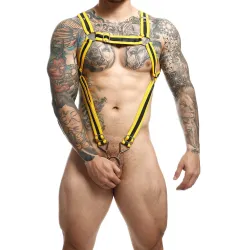 MOB Eroticwear Harnais Cross Cockring Dngeon Jaune-Noir